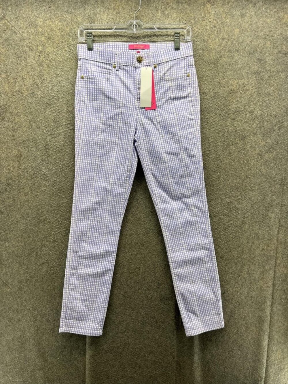 Lilly Pulitzer Pants Womens 2 Purple Gingham Twill Skinny Ankle Stretch Pockets